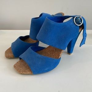 Blue suede and cork heels